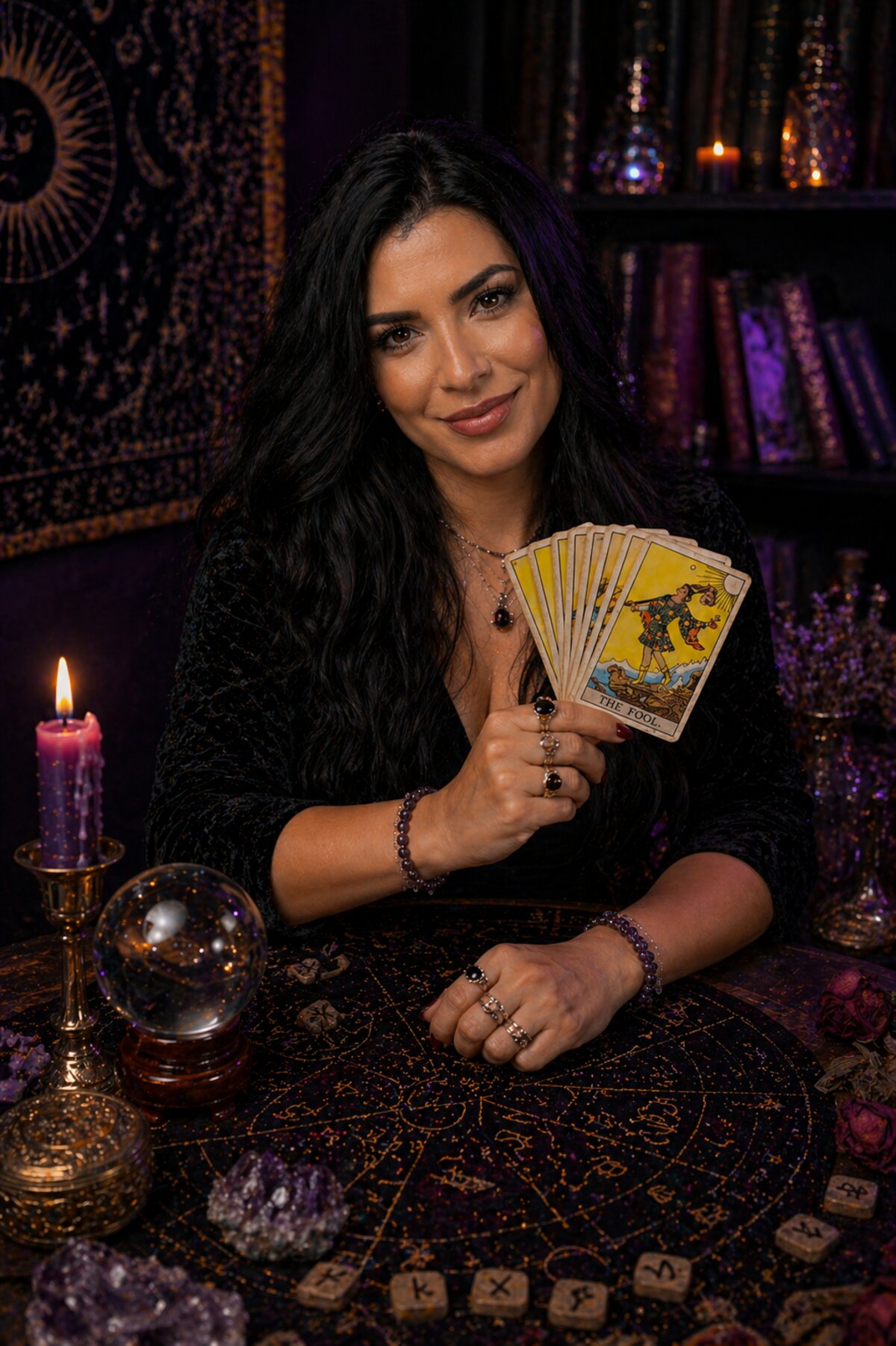 Nayara Solis com cartas de tarot